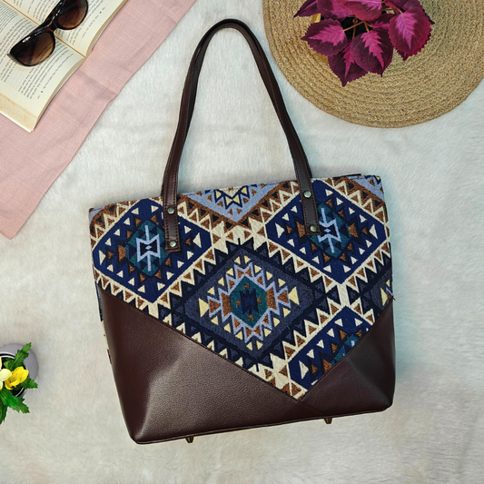 Statement Tote bags for Women - Blue Tribal Weave
