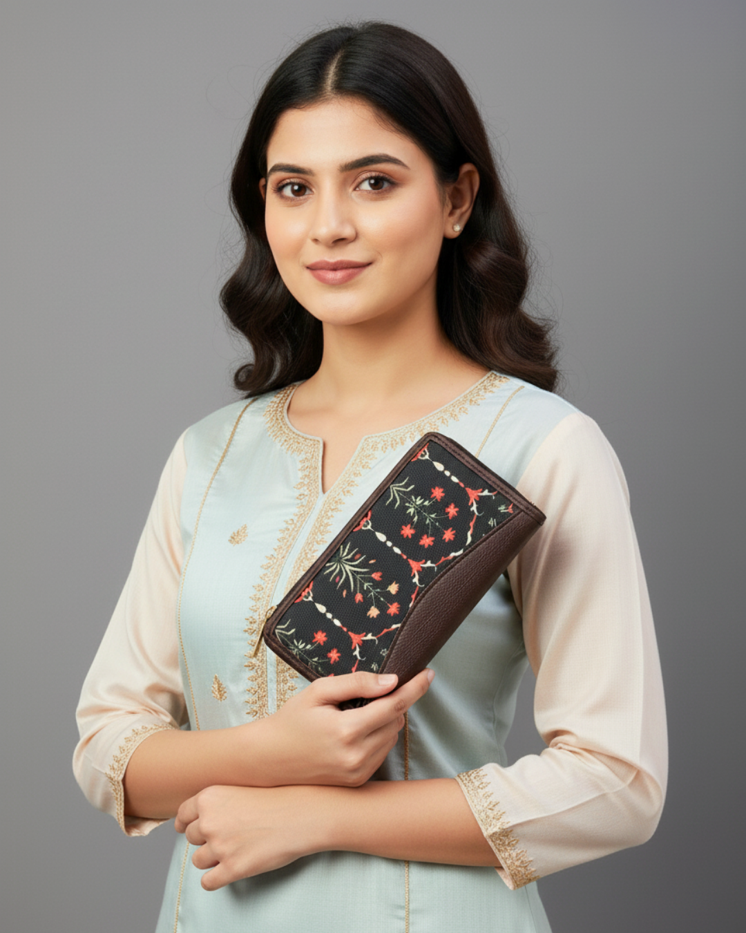 Handmade Women Zipper Wallet - Red Kalamkari