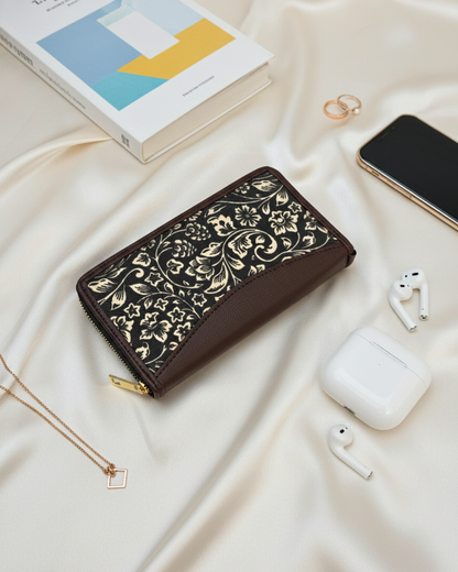 Handmade Women Zipper Wallet - Black Kalamkari