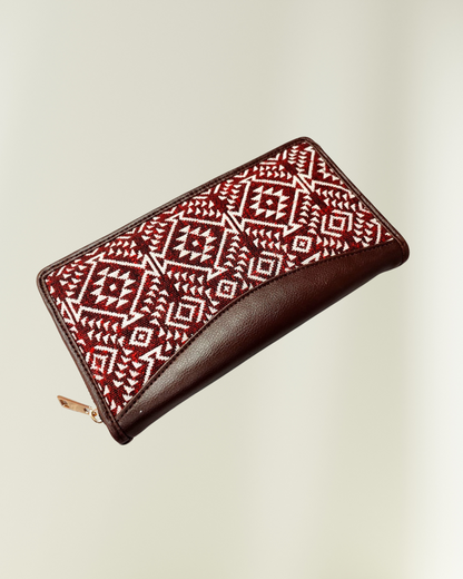 Jacquard Women Zipper Wallet - Red Weave - Surovi Bags