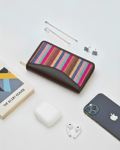Jacquard Women Zipper Wallet - Rainbow Strips