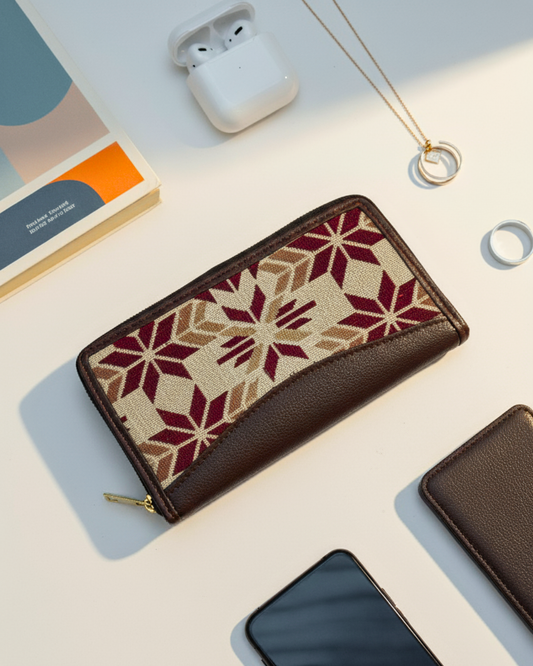 Jacquard Women Zipper Wallet - Red Flower