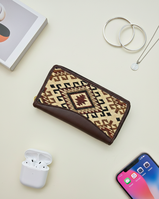 Jacquard Women Zipper Wallet - Cream Weave