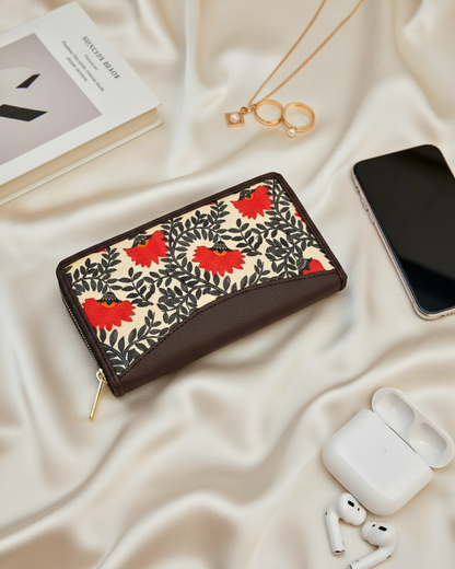 Handmade Women Zipper Wallet - Nawabi Red Floral