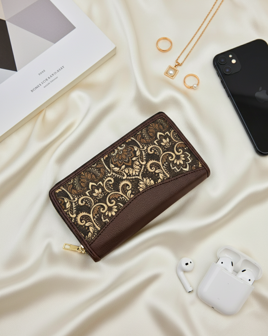 Handmade Women Zipper Wallet - Golden Black