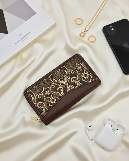 Handmade Women Zipper Wallet - Golden Black