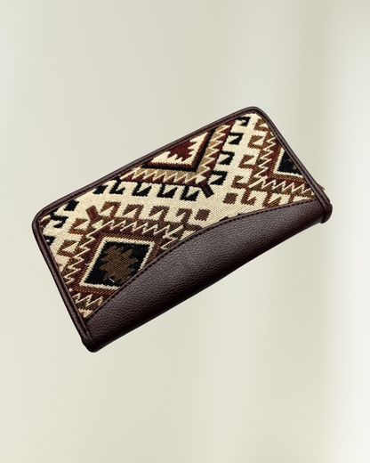 Jacquard Women Zipper Wallet - Cream Weave - Surovi Bags